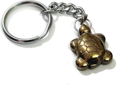 MARMORIS ECOM Natural Healing Crystal Pyrite Turtle/Tortoise Keychain, Stone of Wealth & Power Key Chain