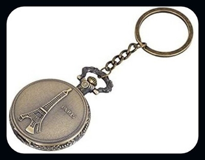 gtrp Eiffel Tower Theme Designer Pocket Watch Vintage Clock Metallic Keychain-A Key Chain