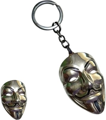 Deethyas Fashion V For Vendetta Anonymous Hacker Mask Shape Silver Metal Keychain For Men Women Key Chain