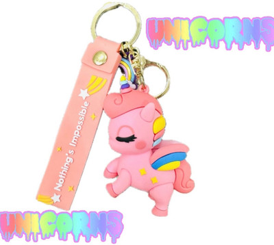 SRG Rubber Unicorn Keyring with Rainbow Charm | Key Chain