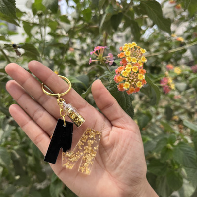 UniQ Creation Black and Gold Resin Alphabet Initial Letter Keychain (M) Key Chain