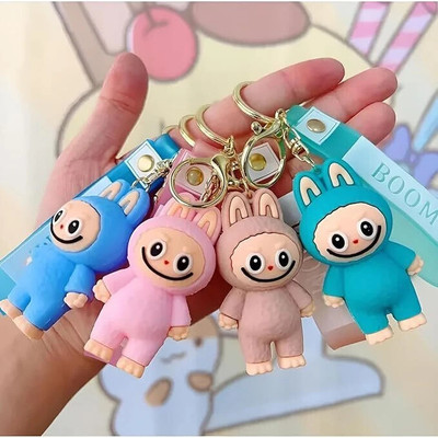 Edtepy Labubu Bunny Cartoon Keychain – Cute Rubber Mini Doll with BOOM Strap for Bags Key Chain