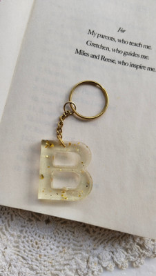 SnipNclip Crafts B Letter Golden Flakes white Keychain Key Chain