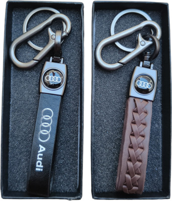 JNV Brown Leather Keychain Compatible With AUDI | Cars | Pack Of 2 | Key Chain