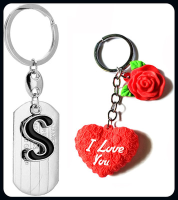 Meeko.com Red Heart Rubber With S Letter Bike Key Chain 03f5f-A Key Chain