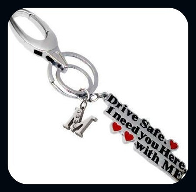 Meeko.com Oval hook M letter & Drive safe ASD02QW-A Key Chain