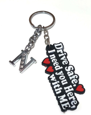 Meeko.com N letter with Drive Safe Rubber key chain 0N Key Chain