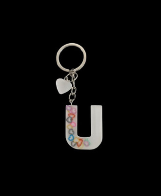 NEHIK ENTERPRISE Resin Keychain Letter U Heart White Key Chain