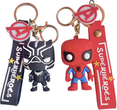 NSV Spider Man and Wakanda Black Panther Avengers Superhero Keychain Key Chain