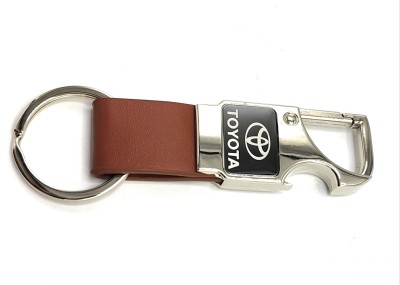 Jdp Novelty Metal Leather Opner Keychain for Toyota Cars Brown Colour Key Chain