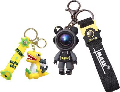 Samvardhan Silicone Key Ring/Key Chain for kids,3D Rubber, Astronaut & Dinosaur,Multicolor Key Chain