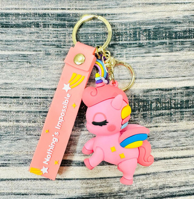 SRG PVC Rubber Pretty Unicorn Keychain with Strap Pink Key Chain