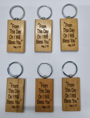BLESSINGS Set Of 6 Wooden Christianity Key Chain