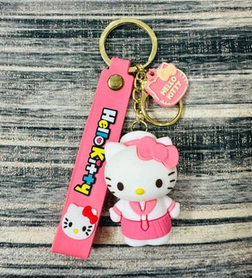K C PVC Rubber Helo Kitty in Pink Dress Keychain with Strap | (Baby Pink) Key Chain