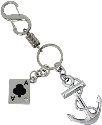 SHOKY LOOKS Anchor & Rope Silver Metallic With Playing Card Club Locking Lock Key Chain