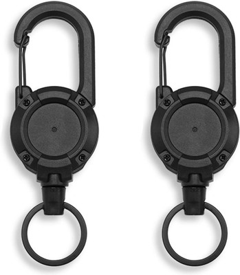 HASTHIP Retractable Badge Reel Lanyard with Steel Cord 2 Pack Black Key Chain