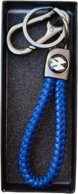 JNV Handwoven Leather Thread Keychain Compatible With Bike (Blue) Key Chain