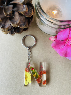 crafcan Resin Keychain | Transparent with Real Flowers and Shami Leaf Key Chain