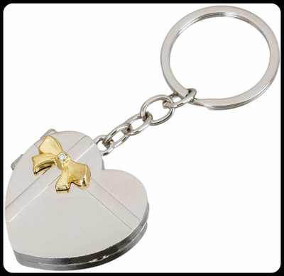 gtrp Trendy-Heart Shape Silver Double Photo Frame metal Keychain Key Chain