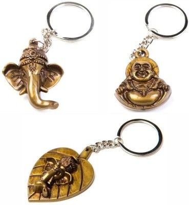 BLESSINGS Set Of 3 Ganesha And Buddha Gold Key Chain