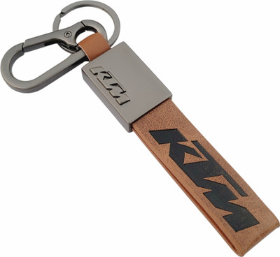 ADOREAL KTM Keychain And Keyring Brown Leather Strap With Metal Carabiner Key Chain