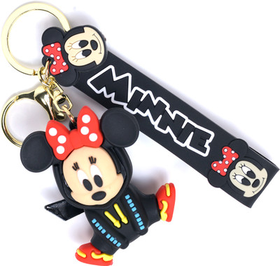 Daiyamondo World Most Famous Cartoon Black Minie Mouse in 3D keychain With Long Ribbon Key Chain