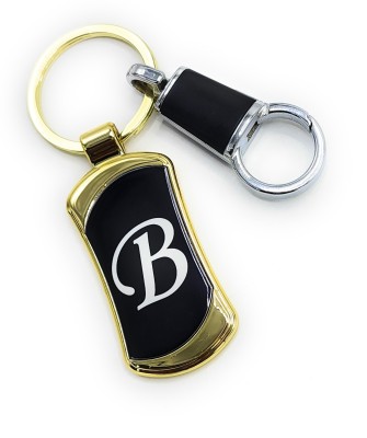 Jdp Novelty Alphabets letters B Logos Premium Quality Metal with Hook Black Gold Colour Key Chain