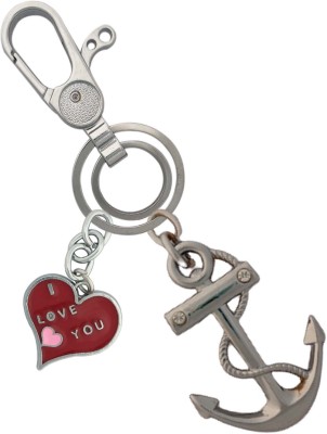 SHOKY LOOKS Anchor & Rope Design Stainless Steel With Red Heart Cross Locking Lock Key Chain