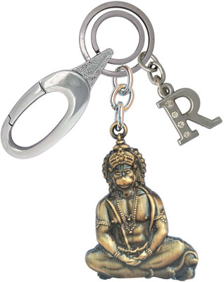 SHOKY LOOKS Golden Hanuman Symbol OF Good Luck With R Letter Locking Lock Key Chain