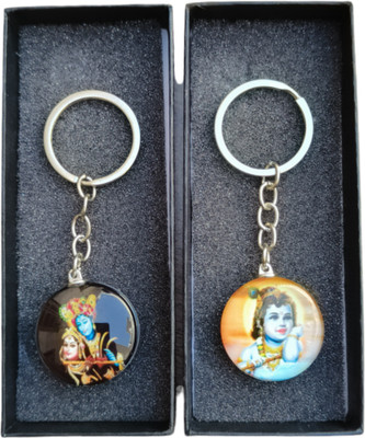 MYV Lord Krishna Stylish Double Sided Glass Key Chain (Pack Of 2) Key Chain
