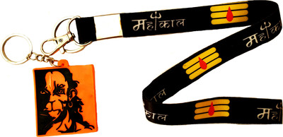 ShopTalk Mahakaal Fabric Id Tag with Safety Locking combo with Hanuman single side rubber Key Chain