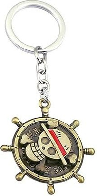 Pinaka One Piece Anima Manga Ship Steering Wheel Spinning Rotating GoldenKeychain Steel Key Chain