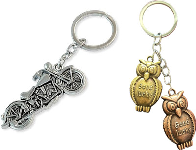 MOREL DOUBLE LAYER Owl Good Luck Metal Keychain AND BIKE KEYCHAIN COMBO Key Chain
