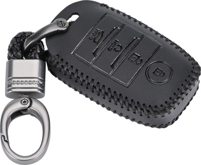 CONTACTS Soft Leather Car Key Cover Compatible with Kia 4 Button Smart Key With Key Chain