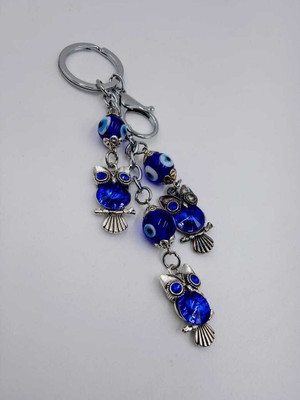 Downtown Celebrations Protective Evil Eye Keychain with Owl Design & Blue Stone Accent Key Chain