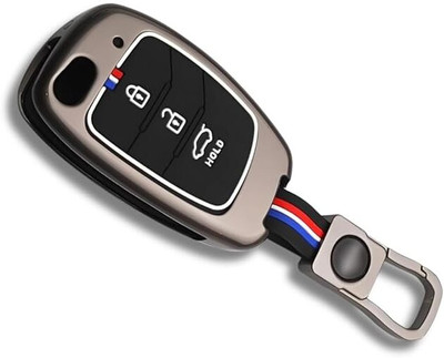 Hoodinter Metal Key Cover Compatible With Grand i10 NIOS Asta | Venue | i20 | Aura Key Chain