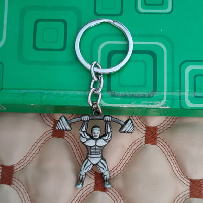 M Men Style Dumbbell Barbell Workout Gift Grey Metal Sport Keychain skey Key Chain