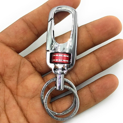 Jdp Novelty Stylish Hook Locking Silver Metal Carabiner Double Ring Metal KeyChain.3799 Red Key Chain