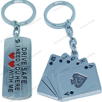 kd collections KD-117-516 Drive Safe Keychain & Poker Playing Cards Metal Keychain Combo Key Chain
