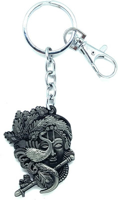 Virom Lord Krishna Face Peacock Flute Dual Sided Keychain for Car,Bike,Home Keys Key Chain