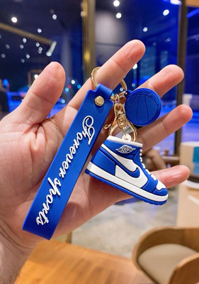 cutieclicks Trendy Blue Sneaker Keychain with Basketball Charm & Wrist Strap Key Chain