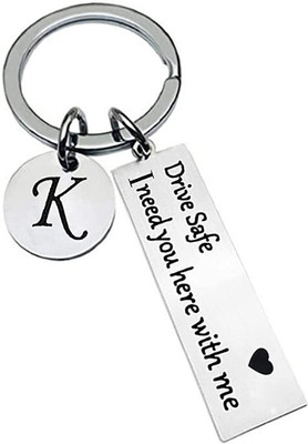 NEnterprise Drive Safe Initial A-Z keychain Key Rings Gifts for Loved ones chain Silver(K) Key Chain