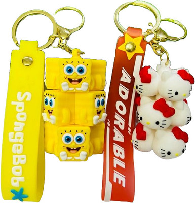 GKM Cute Panda & Spongebob 3D pvc combo set keychain Key Chain