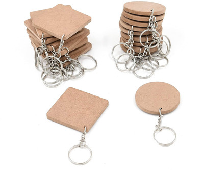 Print Ginnie MDF DIY Blank Keychain Set for Printing | Round & Square Shape Pack of 20 Key Chain