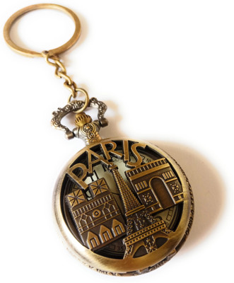 BBG FK_Antique Paris Eifeel Tower Theme Pocket Watch Key Chain with Key Ring Key Chain