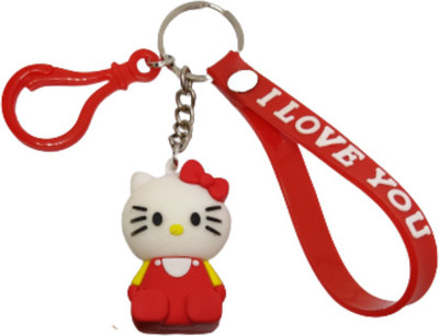BIPS ENTERPRISES Cute Hello Kitty 3d Band Quality Rubber Keychain Key Ring Red Colour bike Key Chain