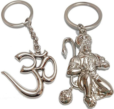 Meeko.com Sitting Hanuman with OM metal key chain 02 Key Chain