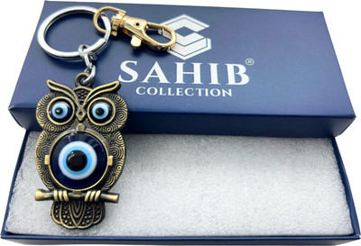 Sahib Collection Owl Evil Eye With Gold Hook Metal Key ring Green Pack of 1 Key Chain