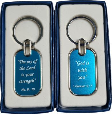 BLESSINGS Bible Verse Rectangle Blue 4 Key Chain