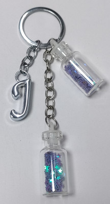 MOREL J LETTER KEYCHAIN WITH COLORIZED SHINING STAR DRIFTING 2 BOTTLE FOR CAR & GIFT Key Chain